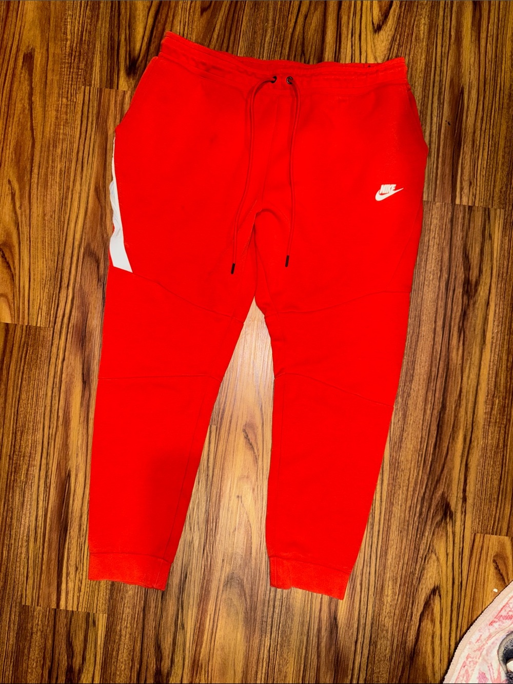 Nike Men’s Red Jogger Pants with White Swoosh